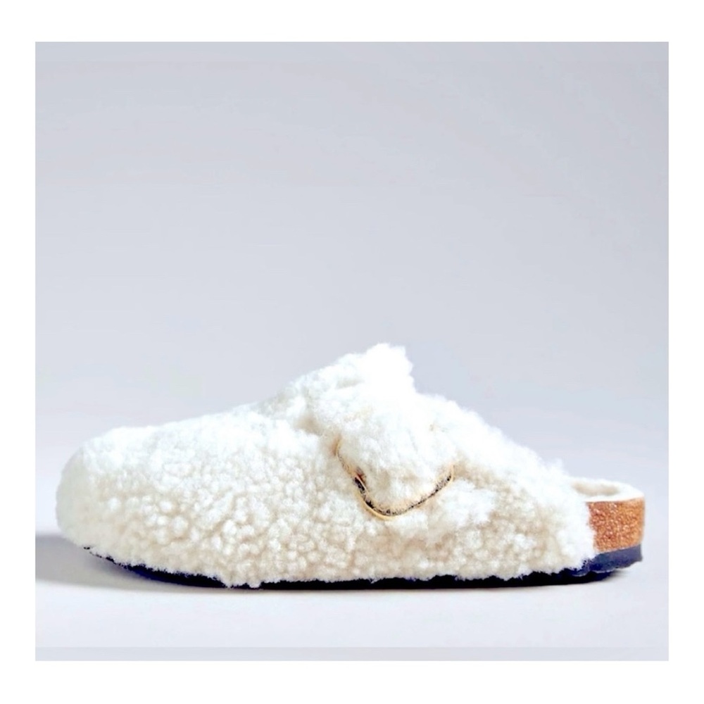 NWT * BIRKENSTOCK * Teddy Shearling * Big Buckle Boston! Eggshell, Ecru, Ivory